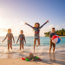 Load image into Gallery viewer, Youth Girls Rash Guard Swim Shirt Abstract print “Crazy Town” Sleeves Whimsy Fit Mix and Match Matching Mom
