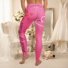Load image into Gallery viewer, Maid of Honor Yoga Leggings Pink with Wedding Background
