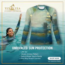 Load image into Gallery viewer, Marketing Ad for Texas Tea Rash Guard
