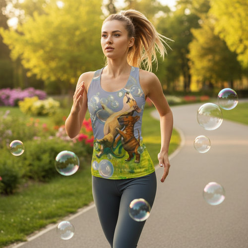 Model wearing Dark Purple Dancing Skeleton Tank Top - Active Movement
