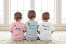 Load image into Gallery viewer, Three babies backside view in pink, light blue, and white shirts
