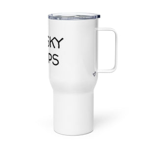 "Whisky Helps" Travel mug with Handle - Whimsy Fit Workout Wear