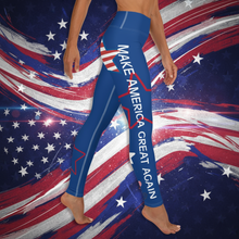Load image into Gallery viewer, Trump MAGA Leggings Side View Marketing Photo
