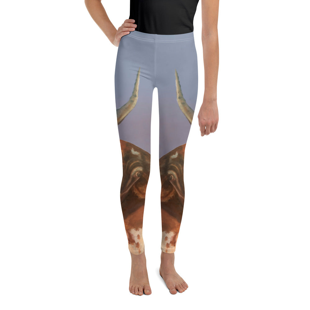 Girl Blue Longhorn Leggings  Whimsy Fit  Mother daughter matching Horns leggings Front Pose