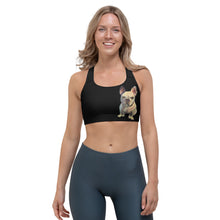 Load image into Gallery viewer, Whimsy Fit Black Sports bra with White French Bulldog - Whimsy Fit
