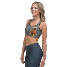 Load image into Gallery viewer, Whimsy Fit Grey Sports bra with Pug
