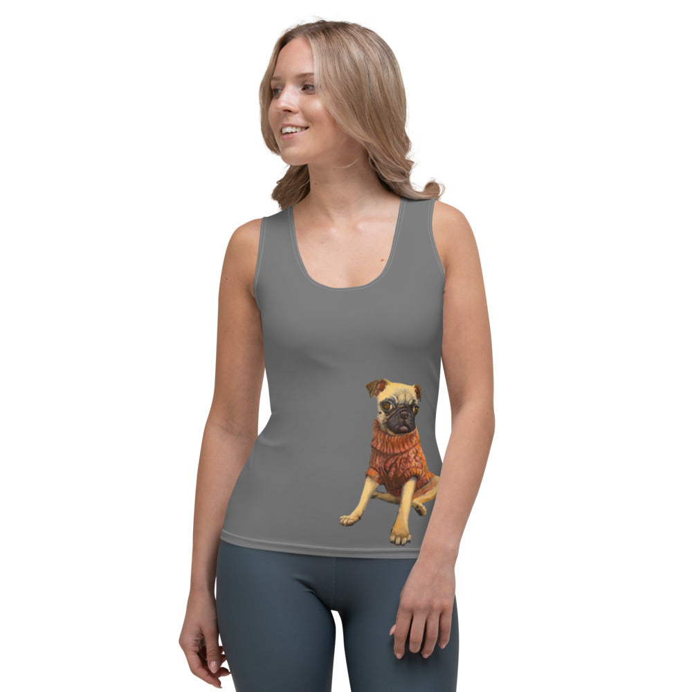 Whimsy Fit Grey Tank Top  with Pug - Whimsy Fit