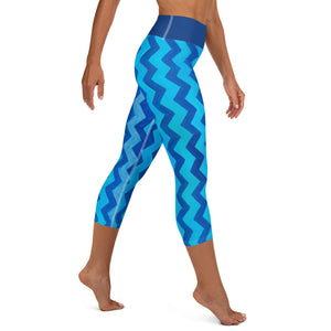 Blue Zig Zag Blue  Yoga Capri Leggings with Bunny - Whimsy Fit Workout Wear