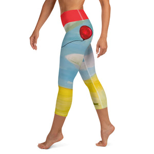 "Red Balloon" Yoga Capri Leggings with Corgi - Whimsy Fit Workout Wear