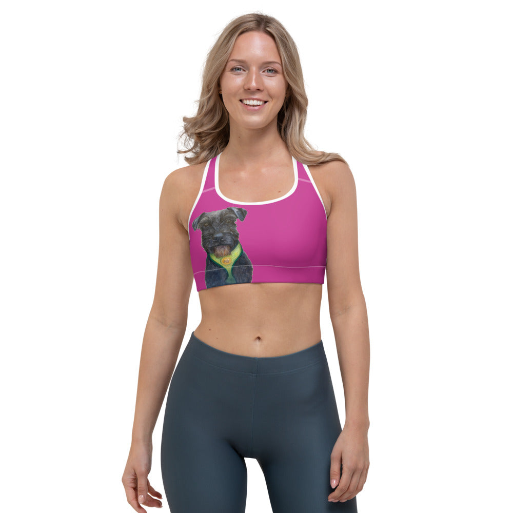 Hot Pink Sports bra with Schnauzer - Whimsy Fit Workout Wear