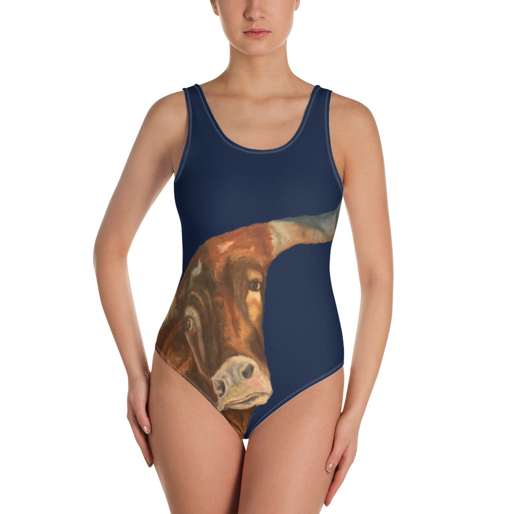 Navy One-Piece Swimsuit with Longhorn - Whimsy Fit Workout Wear