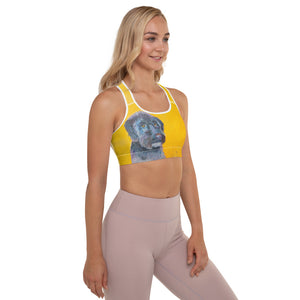 Bright Yellow Padded Sports Bra with "Doodle Dog" - Whimsy Fit Workout Wear