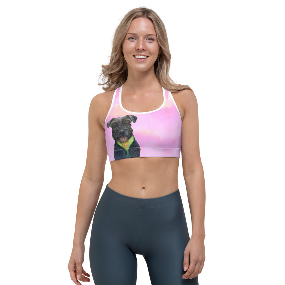 Pink Clouds Sports bra with Schnauzer - Whimsy Fit Workout Wear